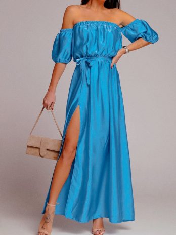 Φόρεμα maxi με ζώνη από το ίδιο ύφασμα