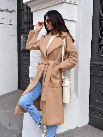 Παλτό μακρύ με ζώνη & τσέπες