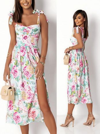 Φόρεμα midi floral με σκίσιμο στο πόδι